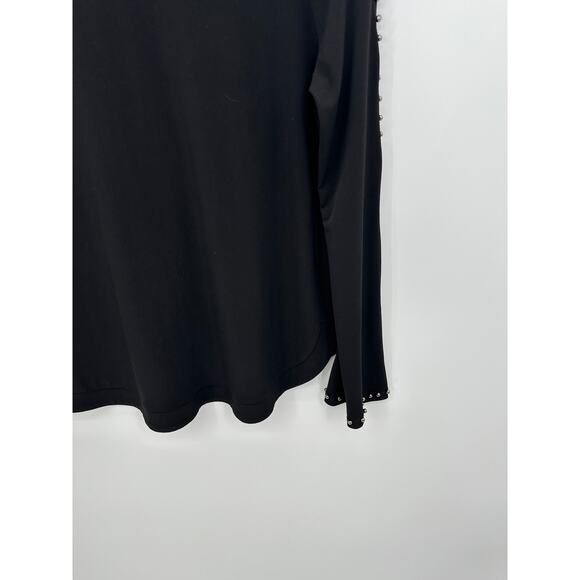 Joseph Ribkoff Top Women 8 Black Open Sleeve Studded Wrinkle Free Blouse - Picture 3 of 8